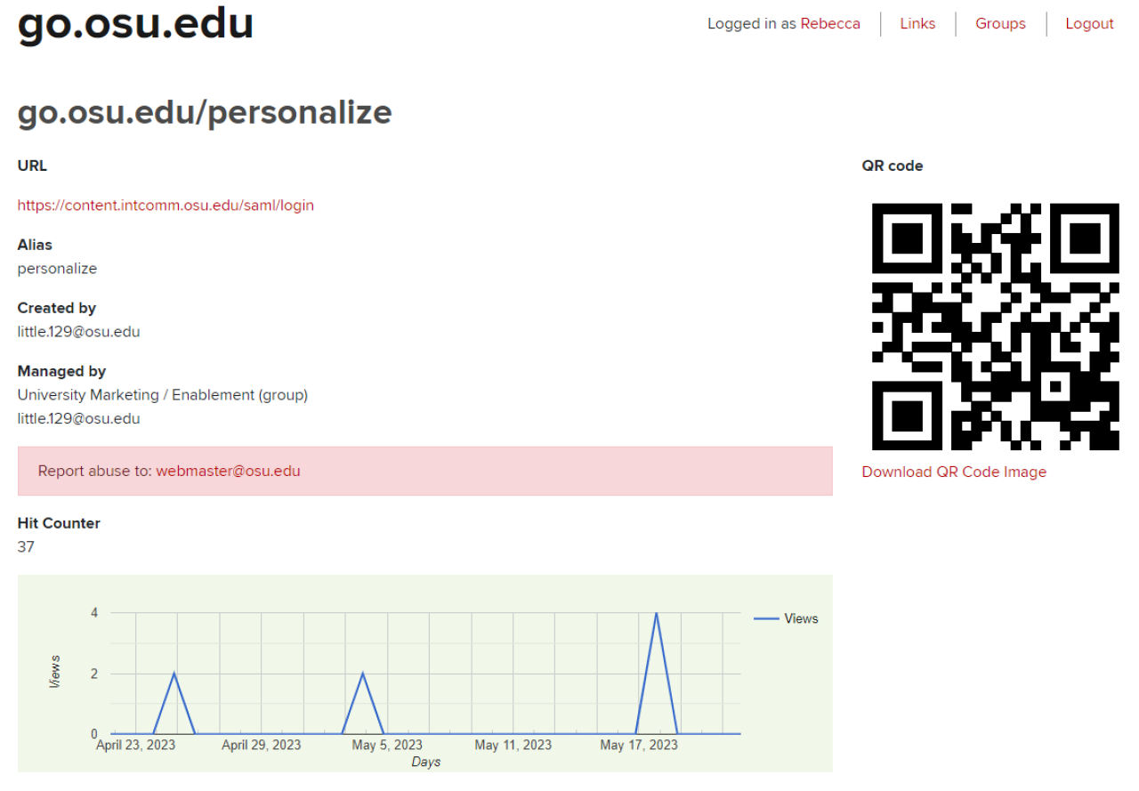 Screenshot of the go osu + feature when you're logged in and an editor